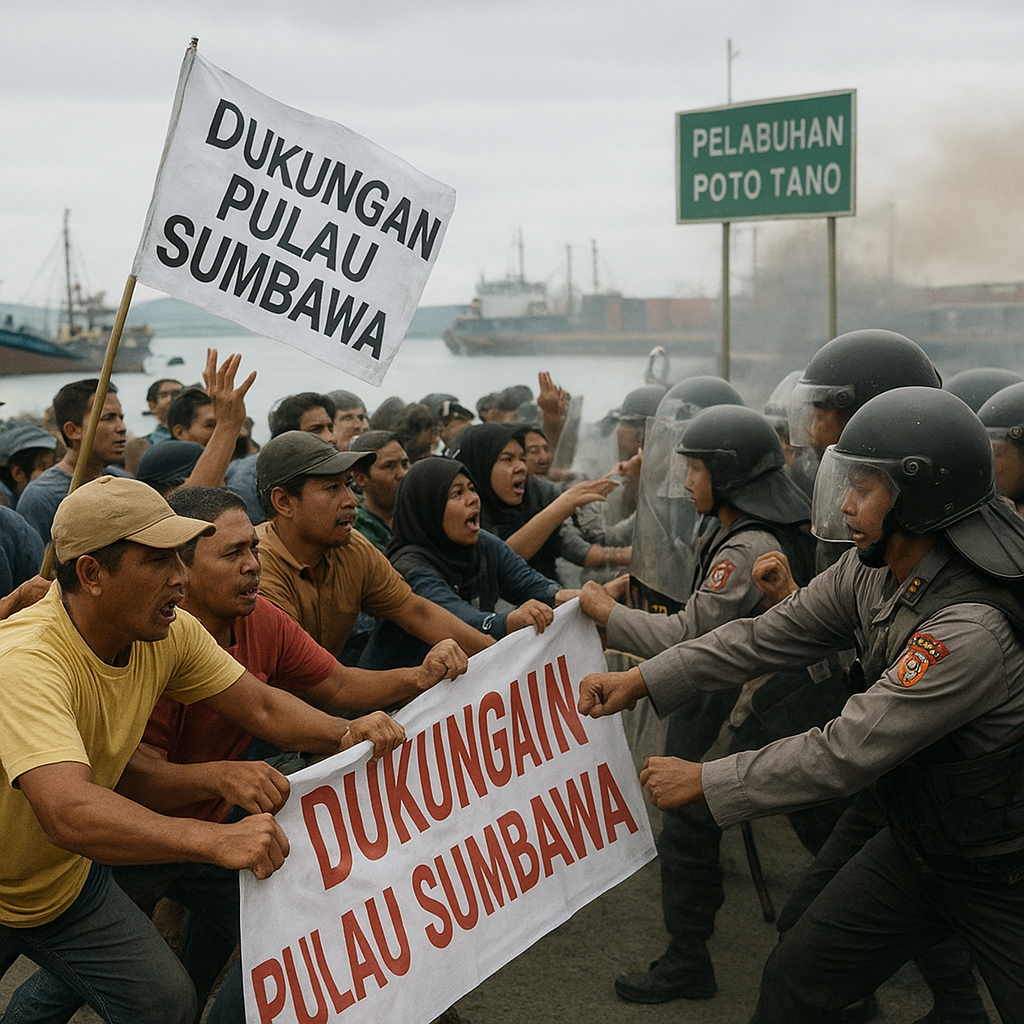 Aksi Dukungan Provinsi Pulau Sumbawa Sempat Memanas, Aparat dan Massa Saling Dorong