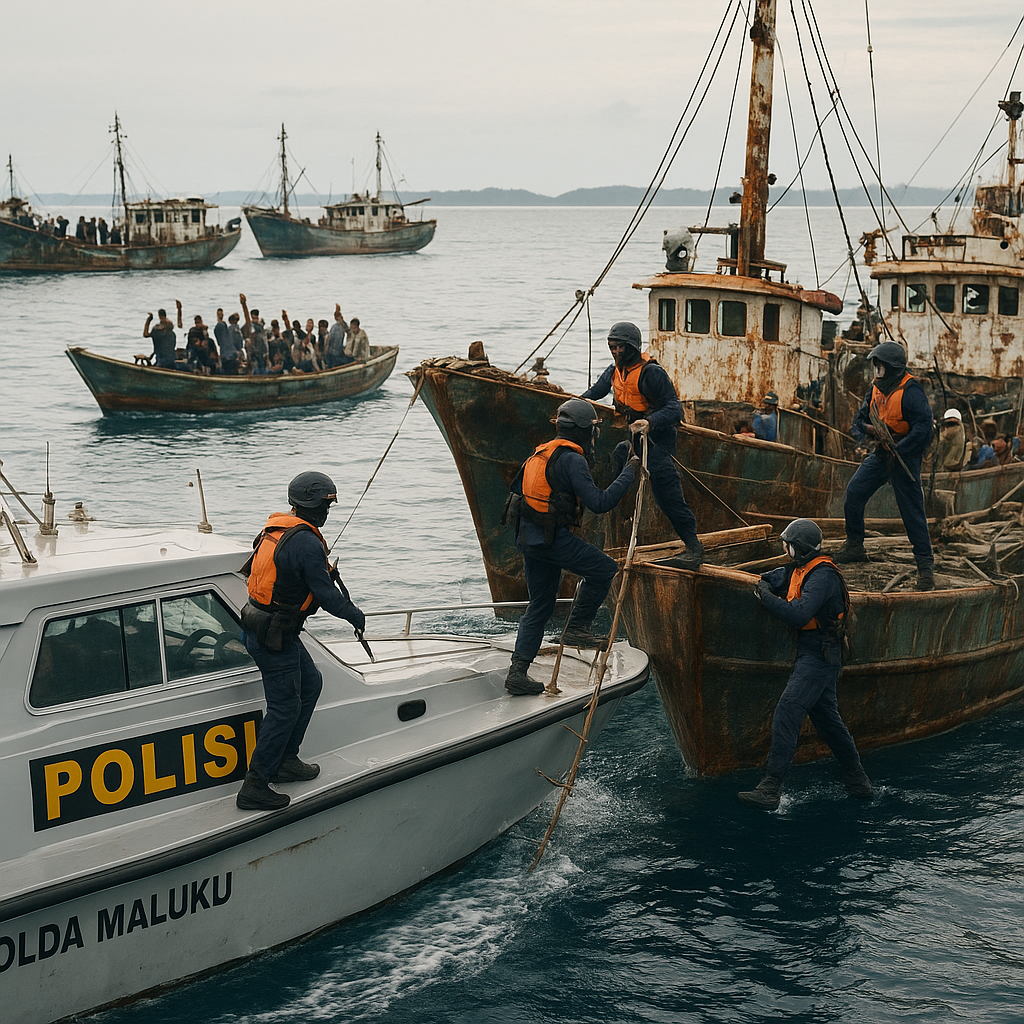 Polda Maluku Amankan 5 Kapal Asing Pencuri Ikan di Perairan Kepulauan Aru, Diduga Berbasis di PNG