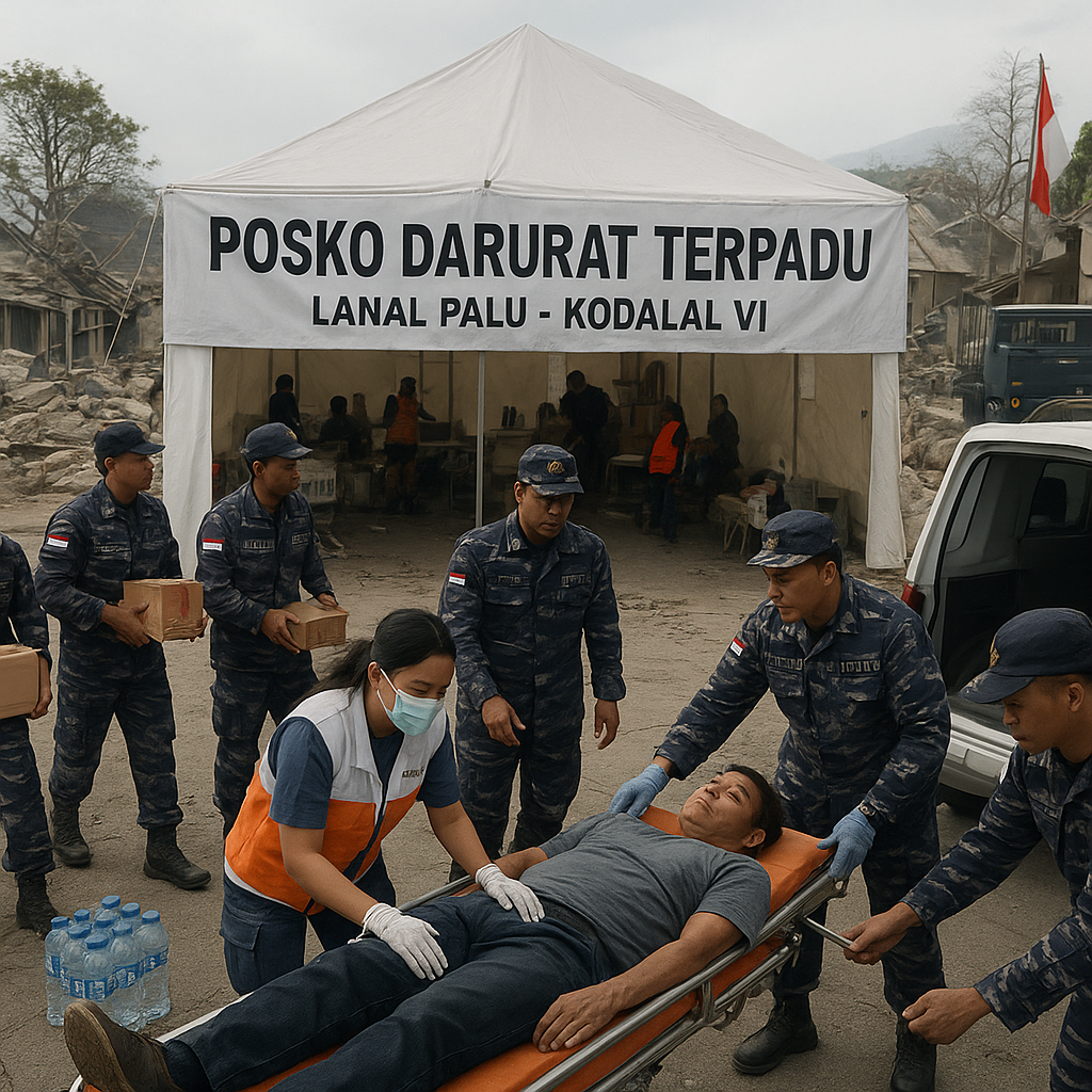 Pascagempa M6,7, TNI AL Lanal Palu Dirikan Posko Darurat dan Tangani Korban di Sigi Biromaru, Sulawesi Tengah