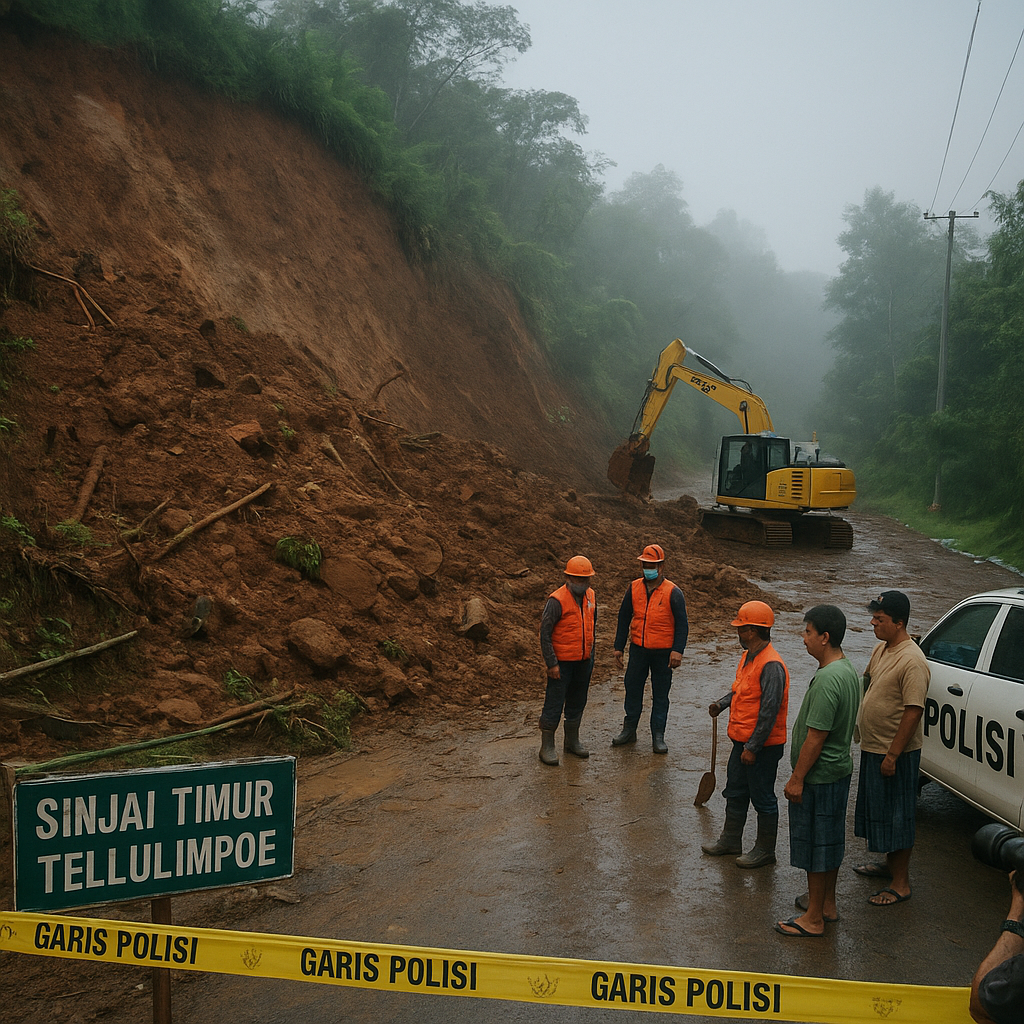 Tebing Setinggi 15 Meter Longsor, Jalan Sinjai Timur-Tellulimpoe Terputus