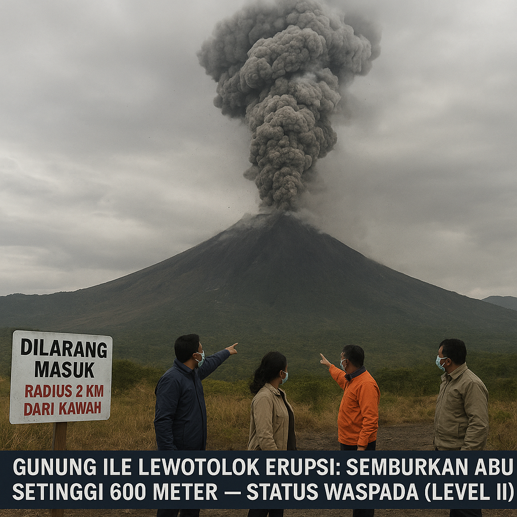 Gunung Ile Lewotolok Erupsi dengan Semburkan Abu Setinggi 600 Meter