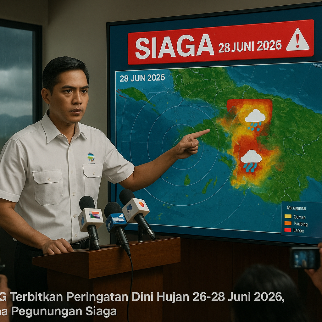 BMKG Terbitkan Peringatan Dini Hujan 26-28 Juni 2026, Papua Pegunungan Siaga