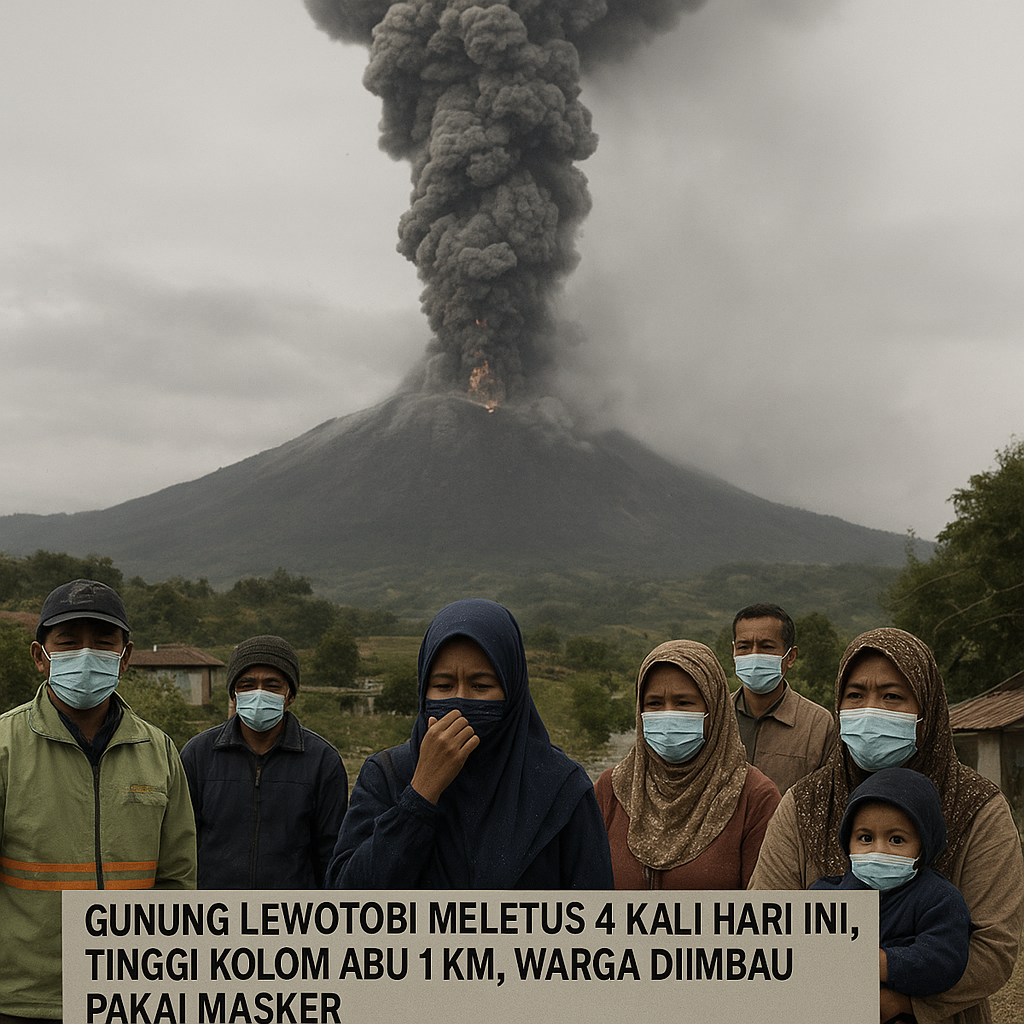 Gunung Lewotobi Meletus 4 Kali Hari Ini, Tinggi Kolom Abu 1 Km, Warga Diimbau Pakai Masker