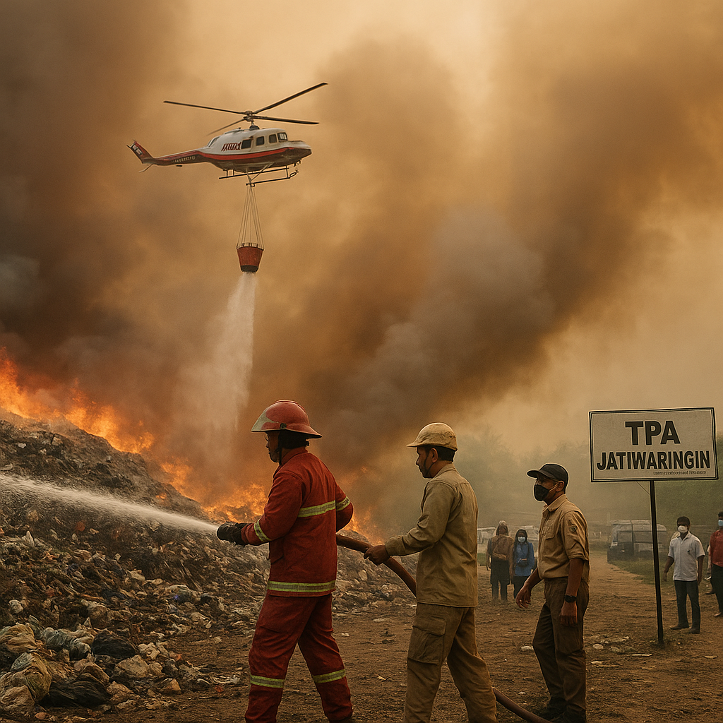 Sampah Menggunung, Butuh Helikopter Atasi Kebakaran TPA Jatiwaringin