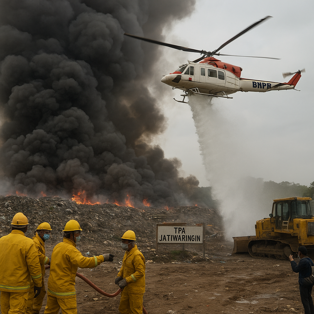 Kebakaran TPA Jatiwaringin Belum Padam, BNPB Kerahkan Helikopter Water Bombing