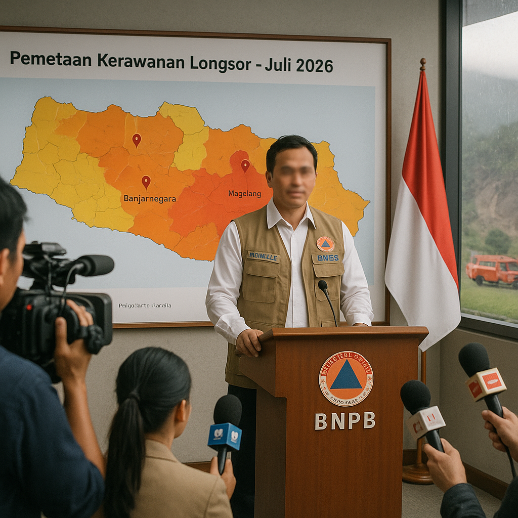 Badan Nasional Penanggulangan Bencana (BNPB) Rilis Pemetaan Kerawanan Longsor di 15 Kabupaten Jawa Tengah