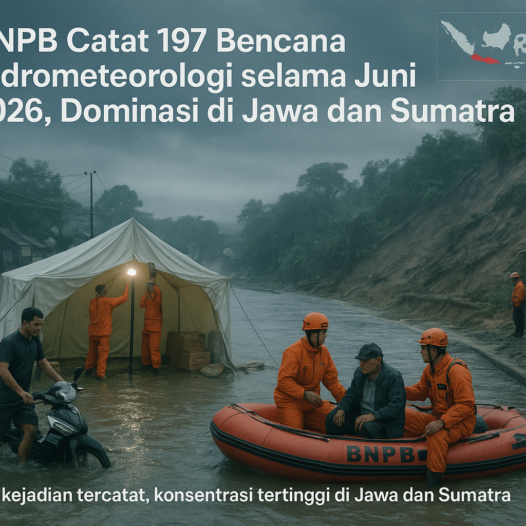BNPB Catat 197 Bencana Hidrometeorologi selama Juni 2026, Dominasi di Jawa dan Sumatra