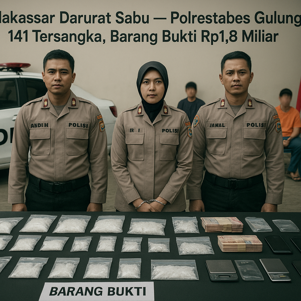Makassar Darurat Sabu, Polrestabes Gulung 141 Tersangka, Barang Bukti Senilai Rp1,8 Miliar