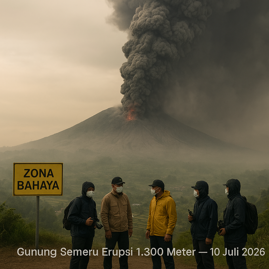 Gunung Semeru Erupsi 1.300 Meter Jumat Pagi