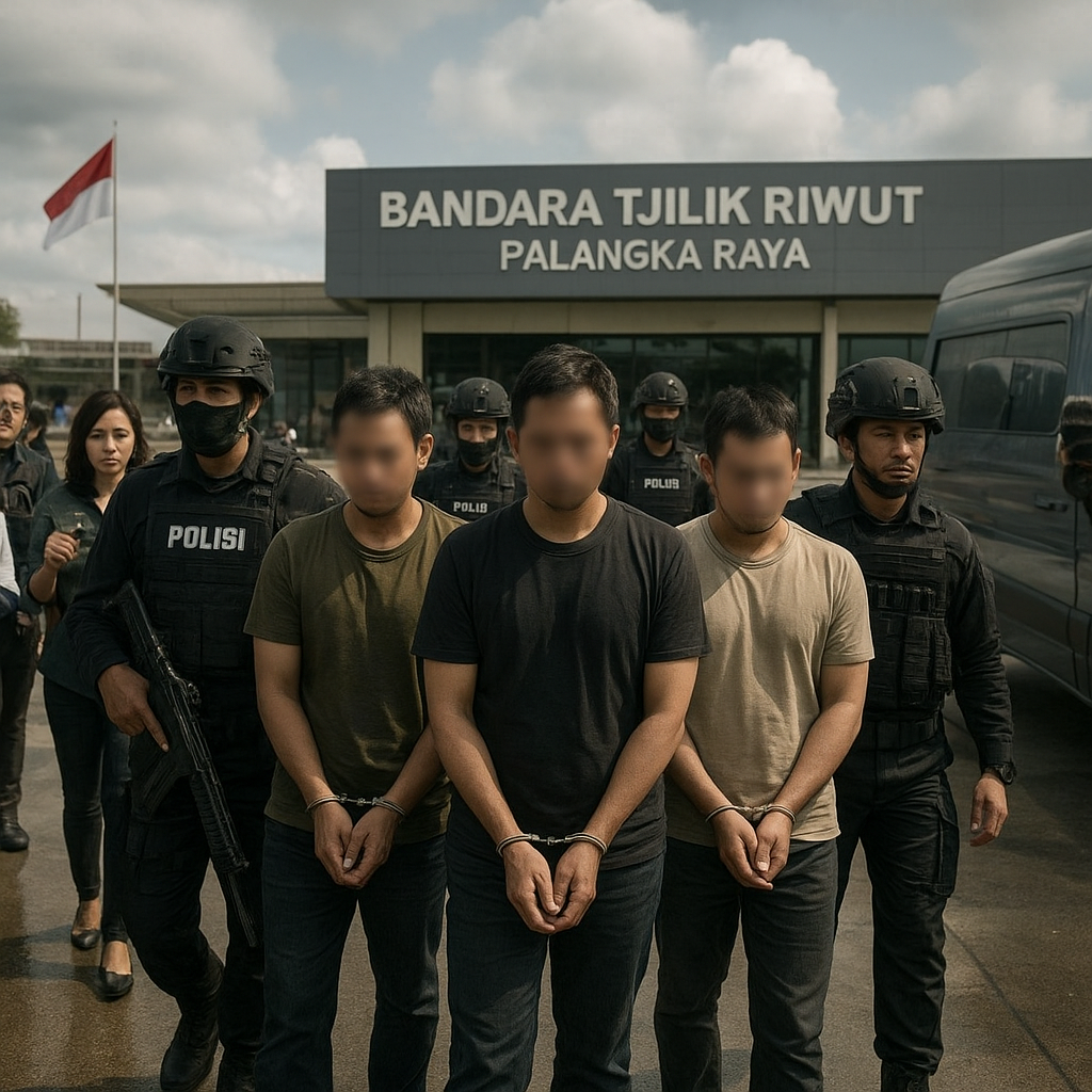 Tiga Pelaku Utama Pembunuhan Polisi di Katingan Tiba di Palangka Raya
