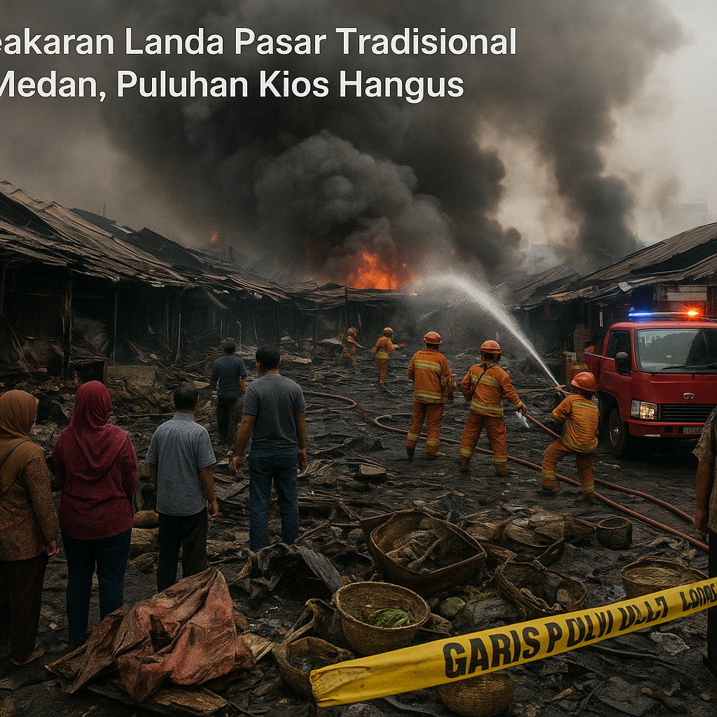 Kebakaran Landa Pasar Tradisional di Medan, Puluhan Kios Hangus