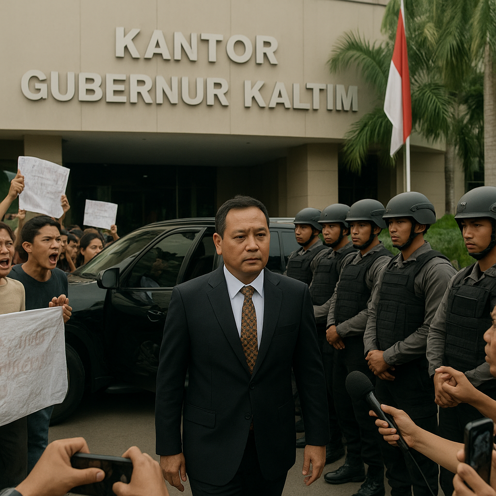 Demo Ricuh, Gubernur Kaltim Keluar Kantor Dikawal lalu Abaikan Massa dan Wartawan
