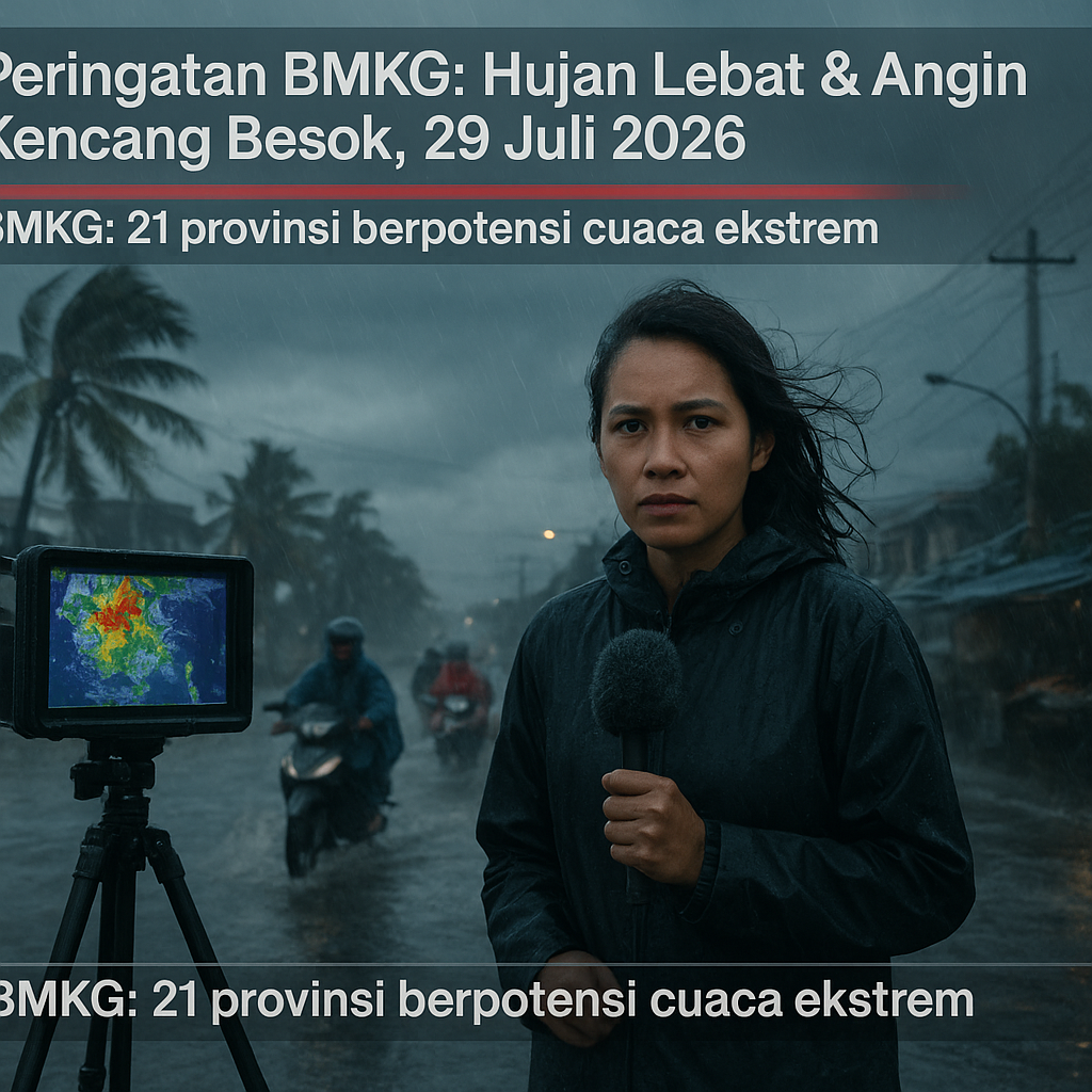 Peringatan BMKG soal Hujan Lebat dan Angin Kencang Besok 29 Juli 2026, Ini Daftar Wilayahnya