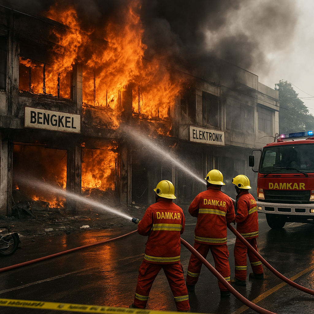 Tiga Ruko Bengkel dan Elektronik Hangus Terbakar Diduga Akibat Korsleting Listrik