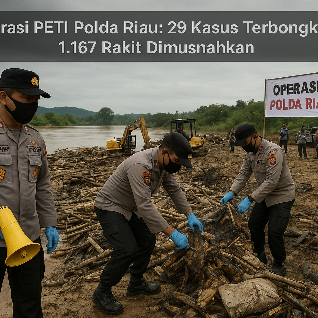 Operasi PETI Polda Riau: 29 Kasus Terbongkar, 1.167 Rakit Tambang Ilegal Dimusnahkan