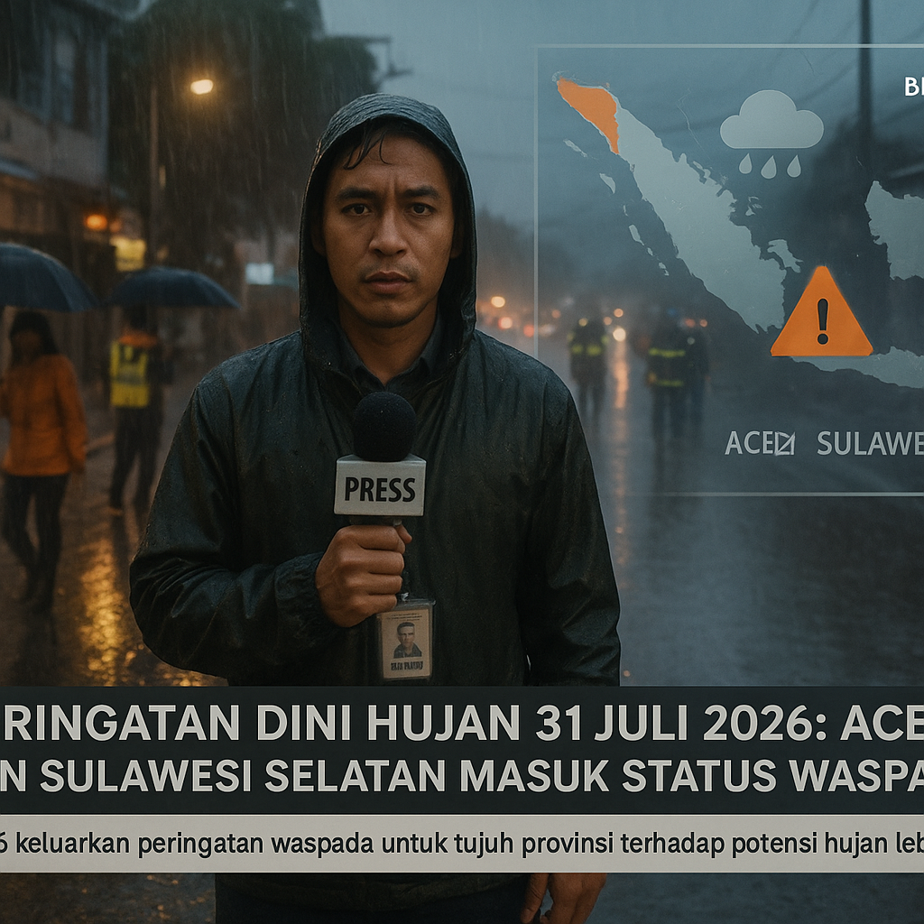 Peringatan Dini Hujan 31 Juli 2026: Aceh dan Sulawesi Selatan Masuk Status Waspada