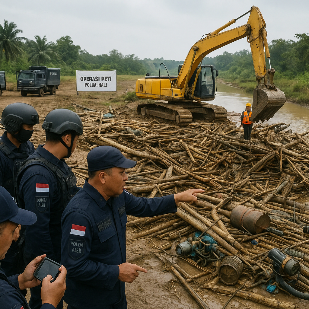 Operasi PETI Polda Riau: 29 Kasus Terbongkar, 1.167 Rakit Tambang Ilegal Dimusnahkan