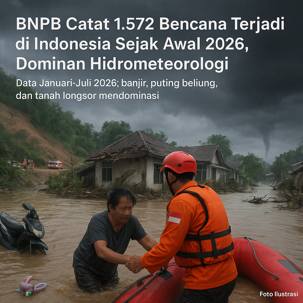 BNPB Catat 1.572 Bencana Terjadi di Indonesia Sejak Awal 2026, Dominan Hidrometeorologi