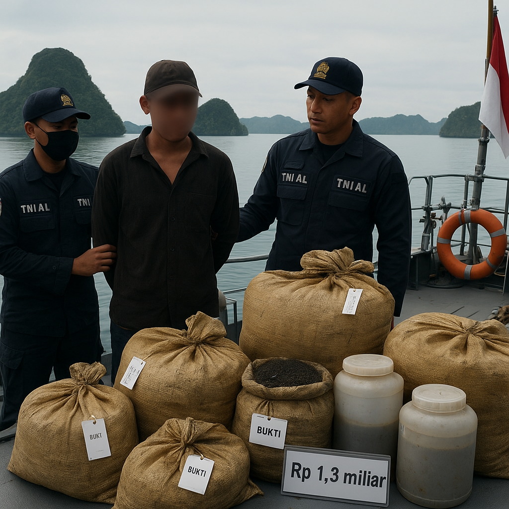 TNI AL Gagalkan Penyelundupan Pasir Timah Ilegal di Perairan Lingga, Kepri
