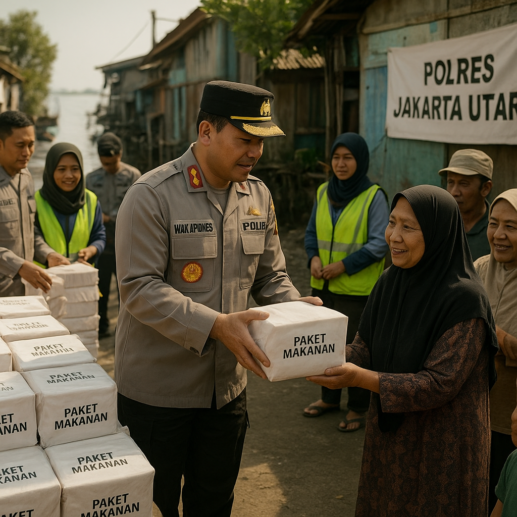 Wakapolres Jakarta Utara Bagikan 250 Paket Makanan di Kampung Kerang Hijau Cilincing