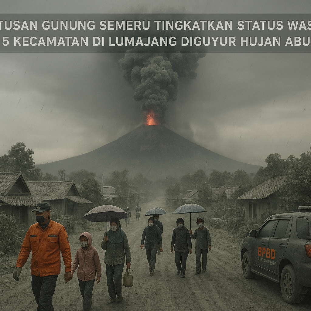 Letusan Gunung Semeru Tingkatkan Status Waspada, 5 Kecamatan di Lumajang Diguyur Hujan Abu