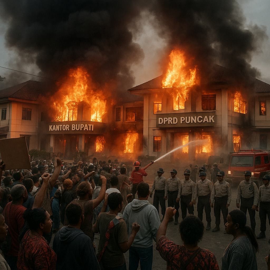 Kantor Bupati dan DPRD Puncak Dibakar Massa, Diduga Kecewa Dana Desa Dipotong