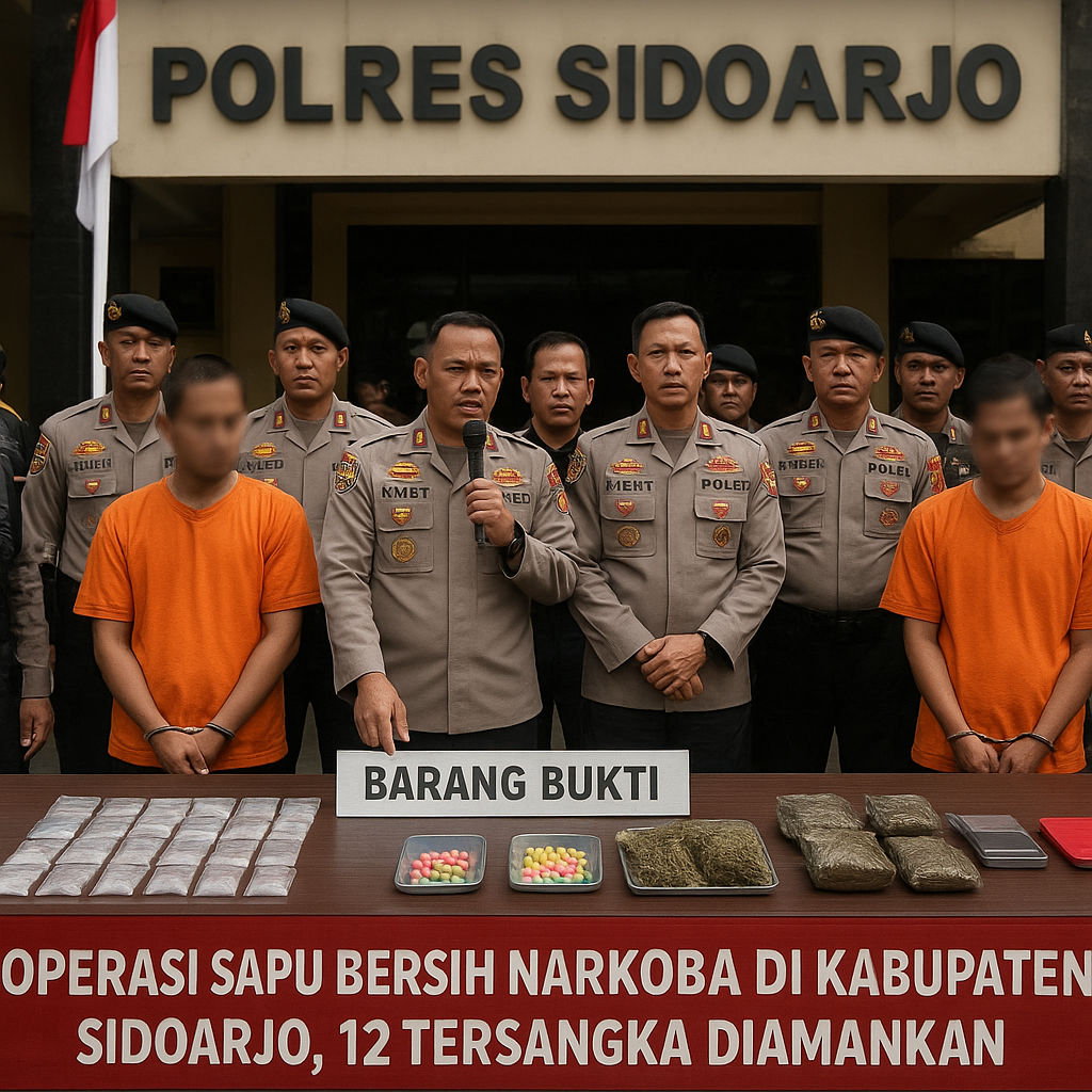 Operasi Sapu Bersih Narkoba di Kabupaten Sidoarjo, 12 Tersangka Diamankan
