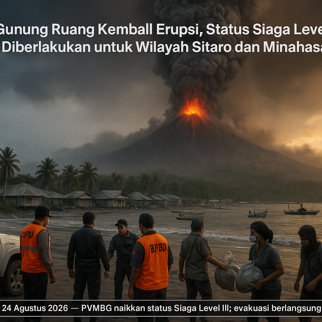 Gunung Ruang Kembali Erupsi, Status Siaga Level III Diberlakukan untuk Wilayah Sitaro dan Minahasa Utara