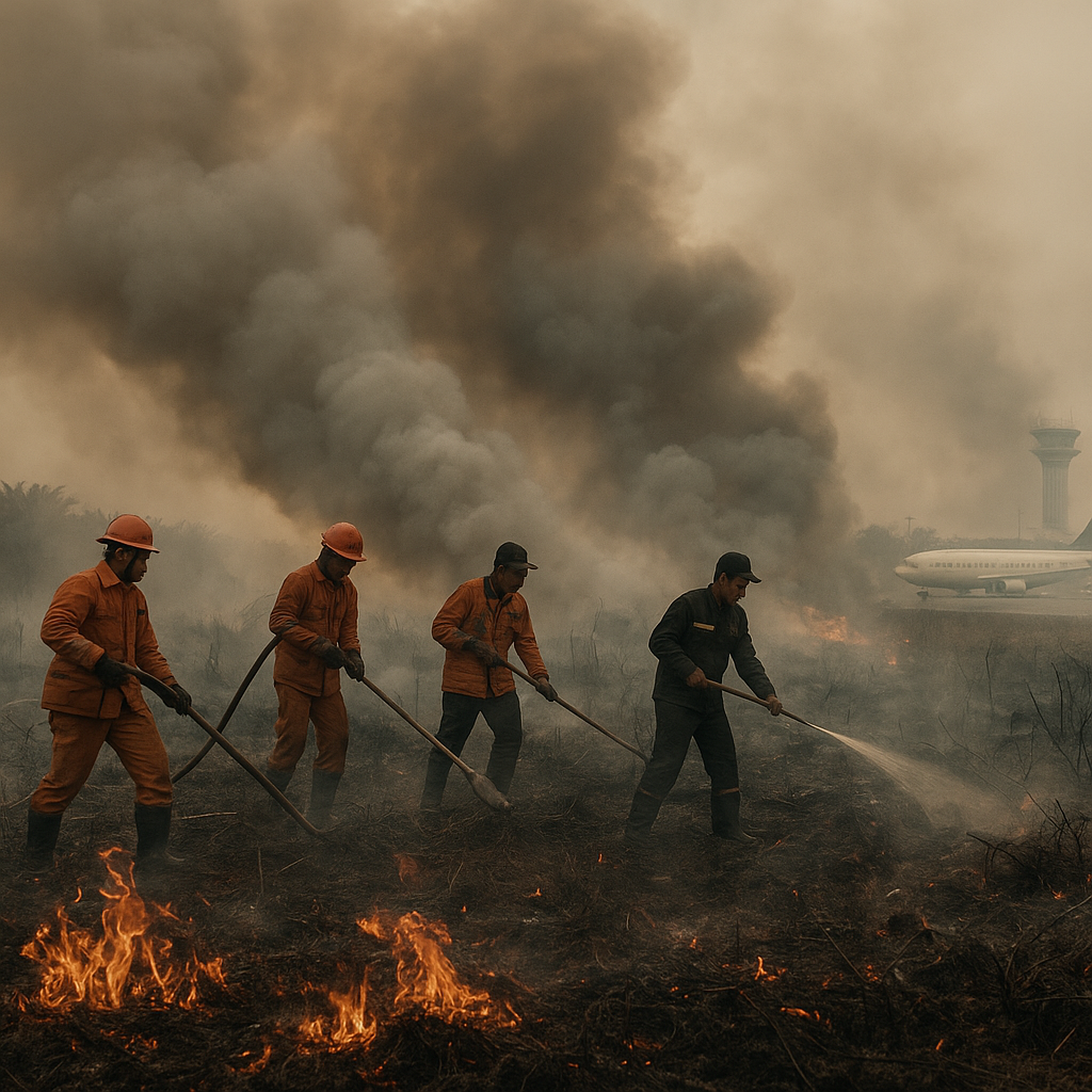 Kebakaran Lahan Gambut di Sumsel Meluas, Asap Tebal Ganggu Penerbangan di Palembang