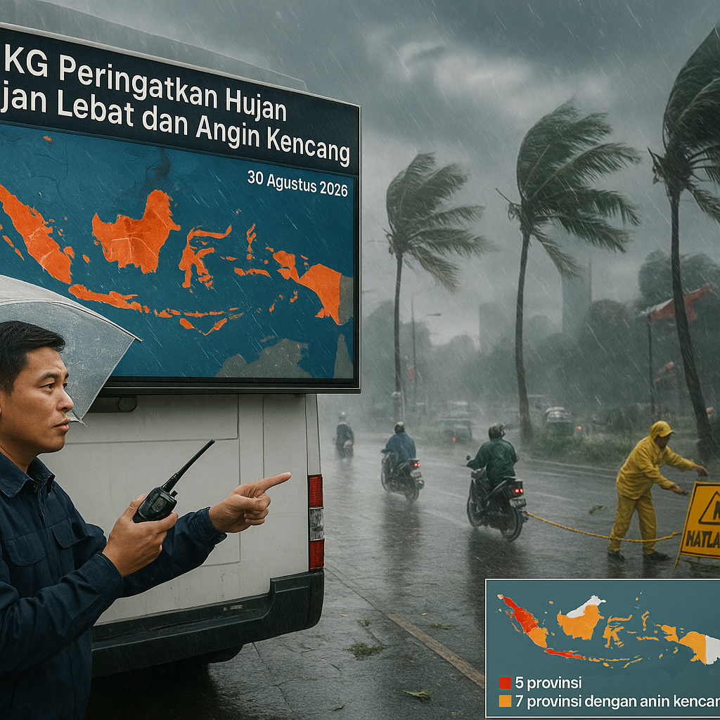 BMKG Peringatkan Hujan Lebat dan Angin Kencang 30 Agustus 2026 di Sejumlah Wilayah