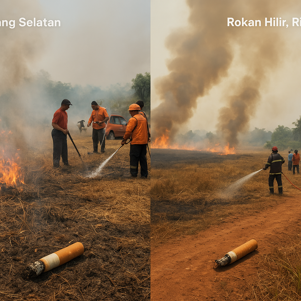 Puntung Rokok Jadi Biang Kebakaran pada 2 Lokasi, Karhutla di Riau dan Lahan Rumput Kering di Lampung