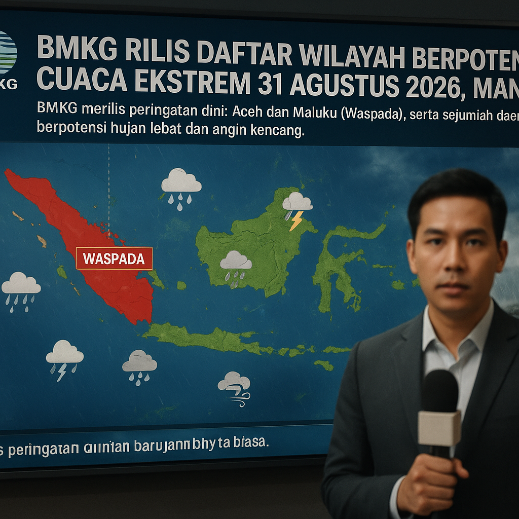 BMKG Rilis Daftar Wilayah Berpotensi Cuaca Ekstrem 31 Agustus 2026, Mana Saja?