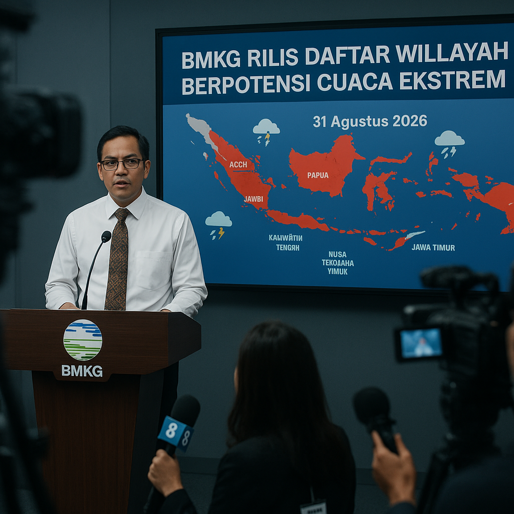 BMKG Rilis Daftar Wilayah Berpotensi Cuaca Ekstrem 31 Agustus 2026