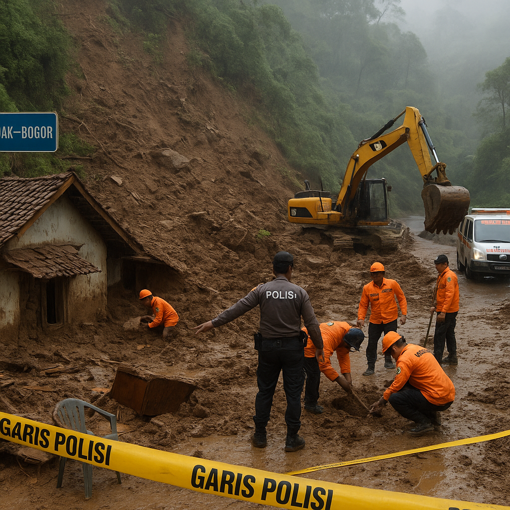 Longsor di Jalur Puncak-Bogor Putuskan Akses Transportasi, 2 Rumah Tertimbun