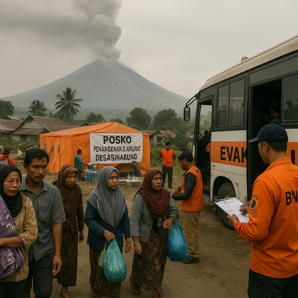 BNPB Mengevakuasi 615 Warga Karo Setelah Aktivitas Gunung Sinabung Naik ke Level Siaga