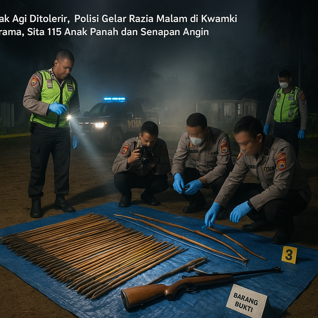 Tidak Lagi Ditolerir, Polisi Gelar Razia Malam di Kwamki Narama, Sita 115 Anak Panah dan Senapan Angin