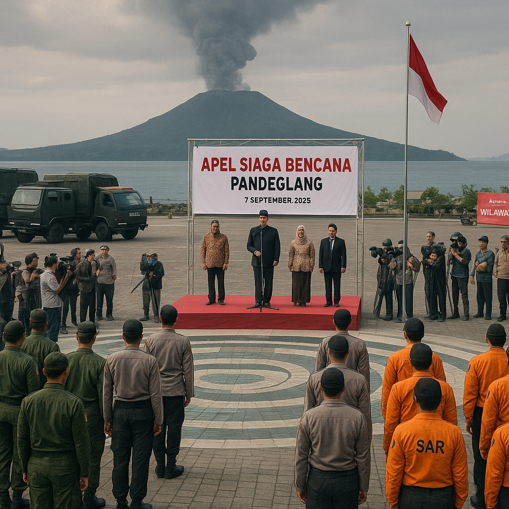 Anak Krakatau Masih Erupsi, Pandeglang Gelar Apel Pasukan di Alun-Alun