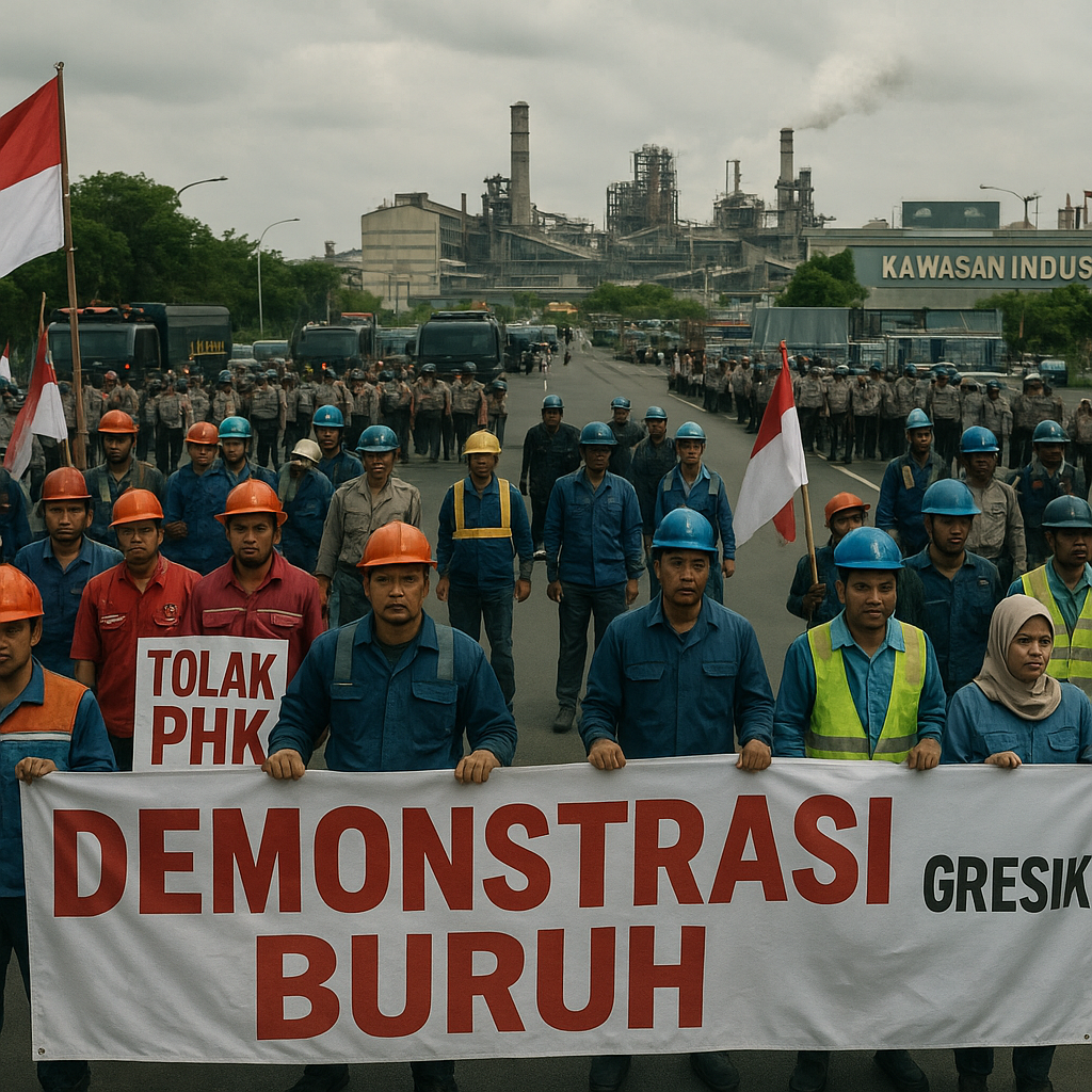 Demonstrasi Buruh di Kabupaten Gresik Lumpuhkan Aktivitas Kawasan Industri
