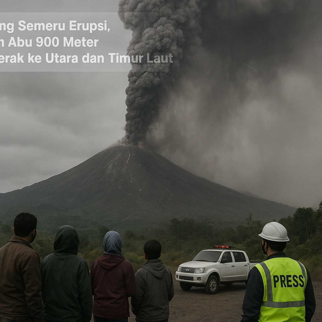 Gunung Semeru Erupsi, Kolom Abu 900 Meter Bergerak ke Utara dan Timur Laut
