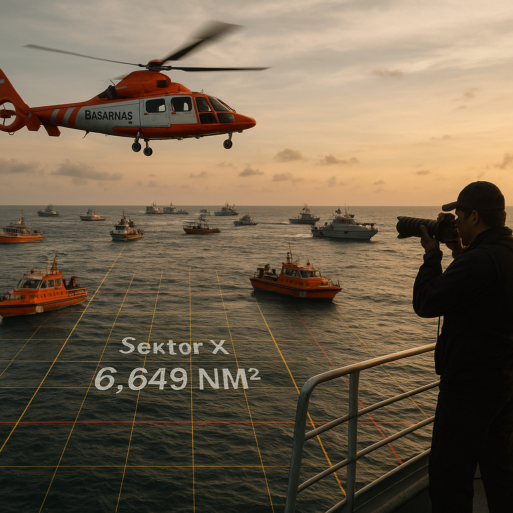 Area Pencarian Rombongan Jurnalis di Hari Ketujuh Diperluas, 18 Kapal dan Helikopter Dikerahkan