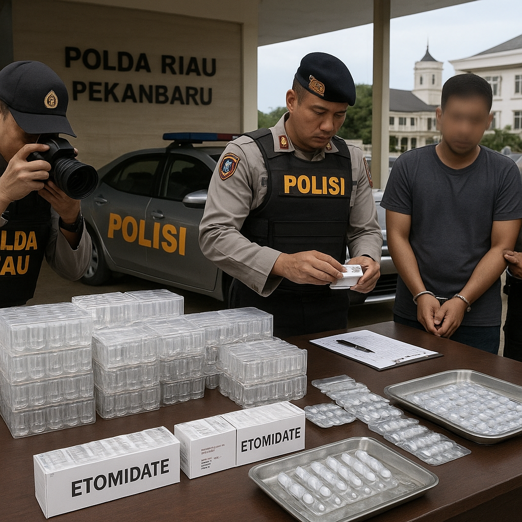 Polda Riau Gagalkan Transaksi Narkoba di Pekanbaru, Kurir Kedapatan Bawa 420 Cartridge Etomidate
