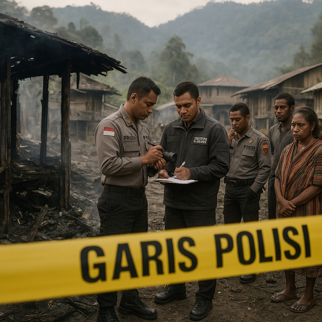 Satgas Damai Cartenz dan Polres Yahukimo Buru Pelaku Penikaman dan Pembakaran Warung di Dekai