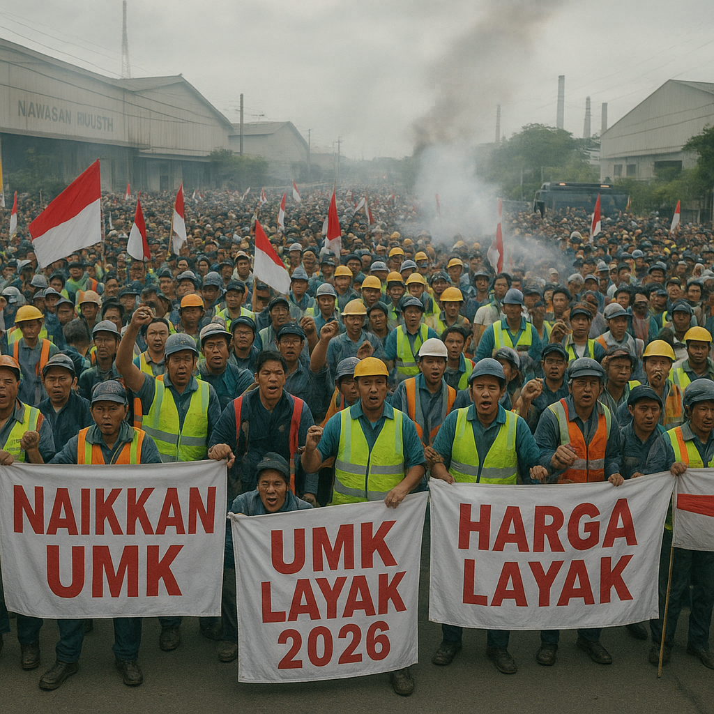 Demonstrasi Buruh di Kawasan Industri Bekasi Berujung Bentrok dengan Aparat