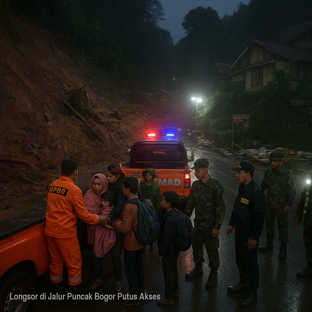 Longsor di Jalur Puncak Bogor Putus Akses, BPBD Evakuasi 5 Keluarga