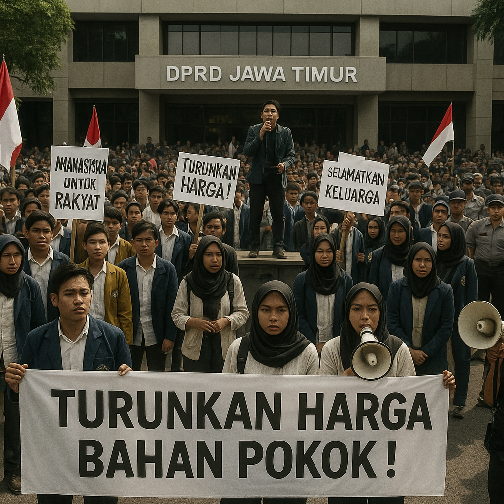 Demonstrasi Mahasiswa di Kota Surabaya Menuntut Penurunan Harga Bahan Pokok