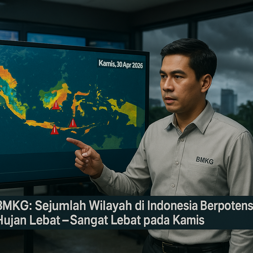 BMKG: Sejumlah Wilayah di Indonesia Berpotensi Hujan Lebat–Sangat Lebat pada Kamis