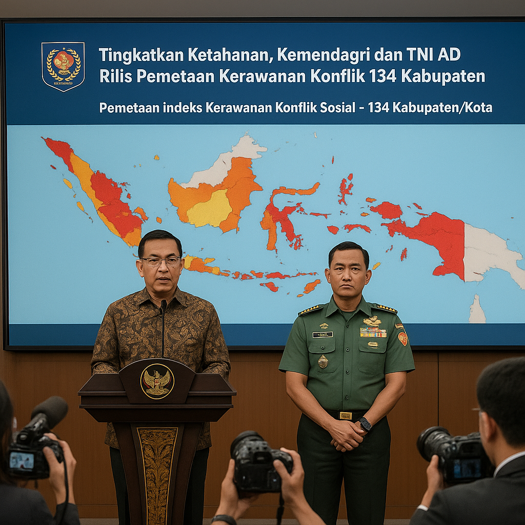 Tingkatkan Ketahanan, Kemendagri dan TNI AD Rilis Pemetaan Kerawanan Konflik 134 Kabupaten