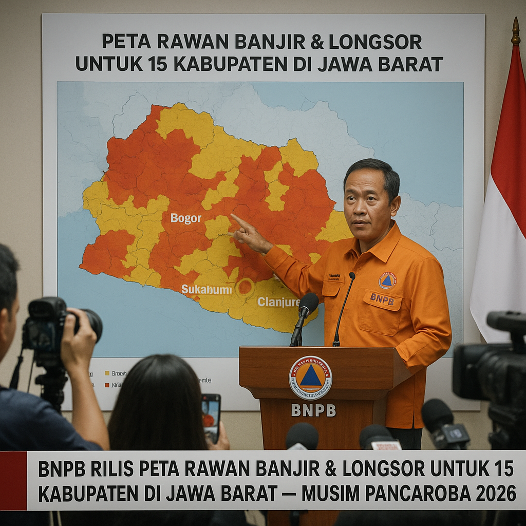BNPB Rilis Peta Rawan Bencana Banjir dan Longsor untuk 15 Kabupaten di Jawa Barat Musim Pancaroba 2026