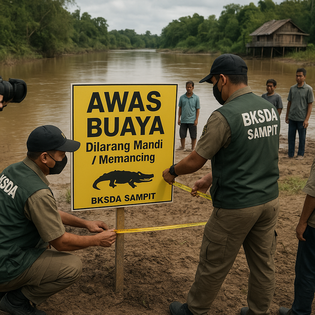 BKSDA Sampit Observasi Lokasi dan Pasang Peringatan Pasca Serangan Buaya di Desa Ramban Kotim