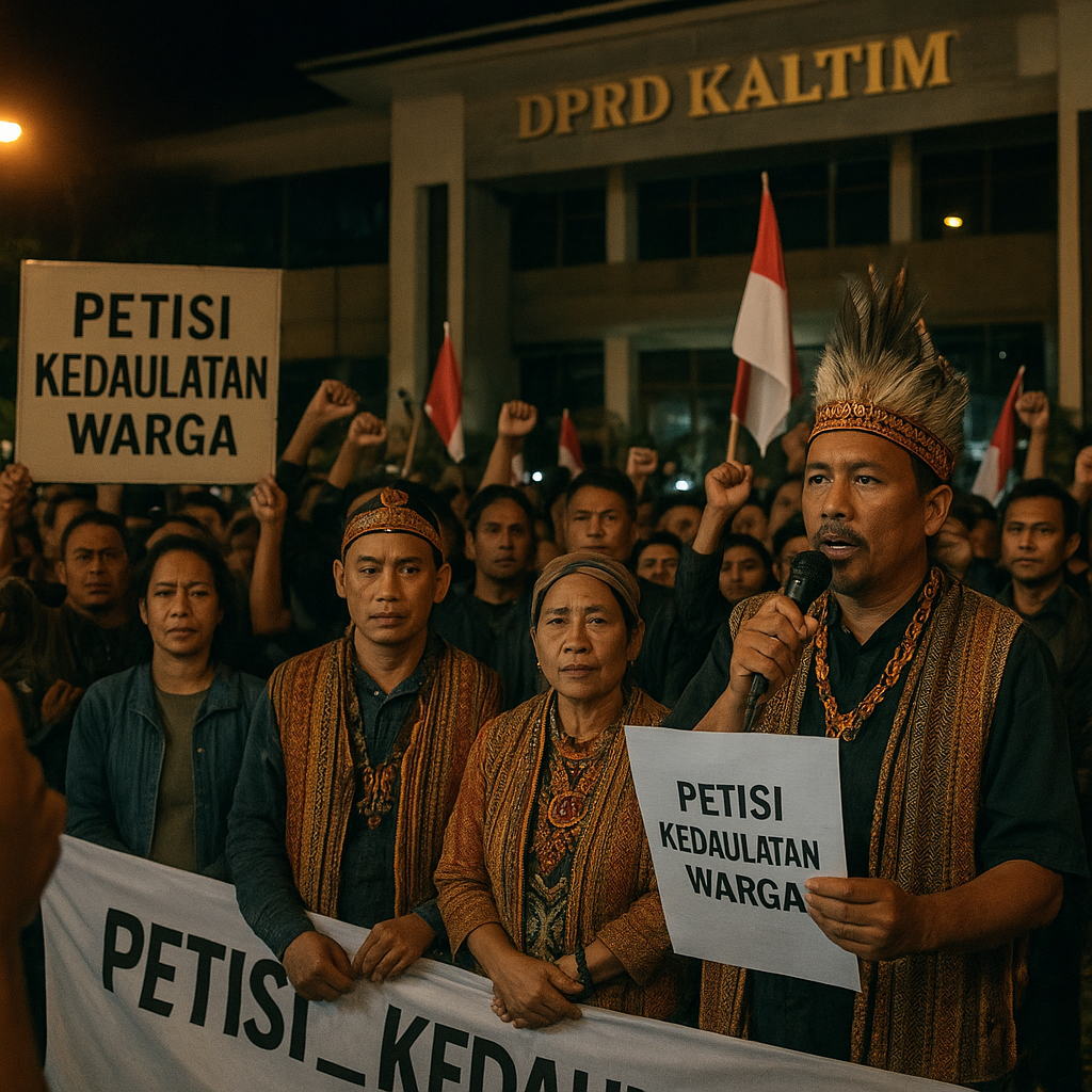 Massa Bertahan hingga Malam di DPRD Kaltim, Tokoh Adat Sampaikan Petisi Kedaulatan Warga